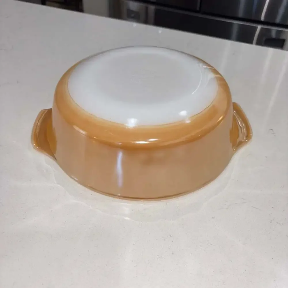 Vintage Fire-King Peach Luster Casserole Baking Dish #437 1 1/2 Qt Milk Glass